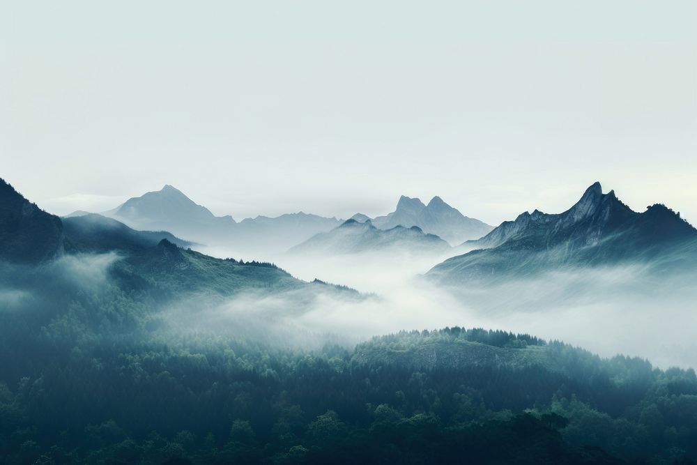 Landscape mountain mist outdoors. 