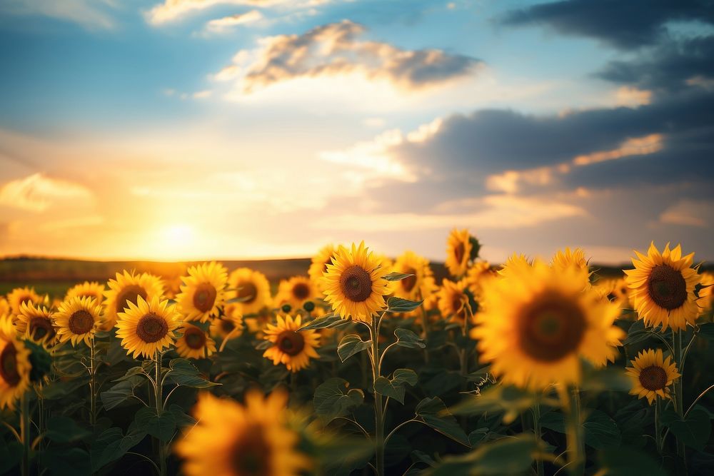 Sunflower landscape field sunlight. AI generated Image by rawpixel.