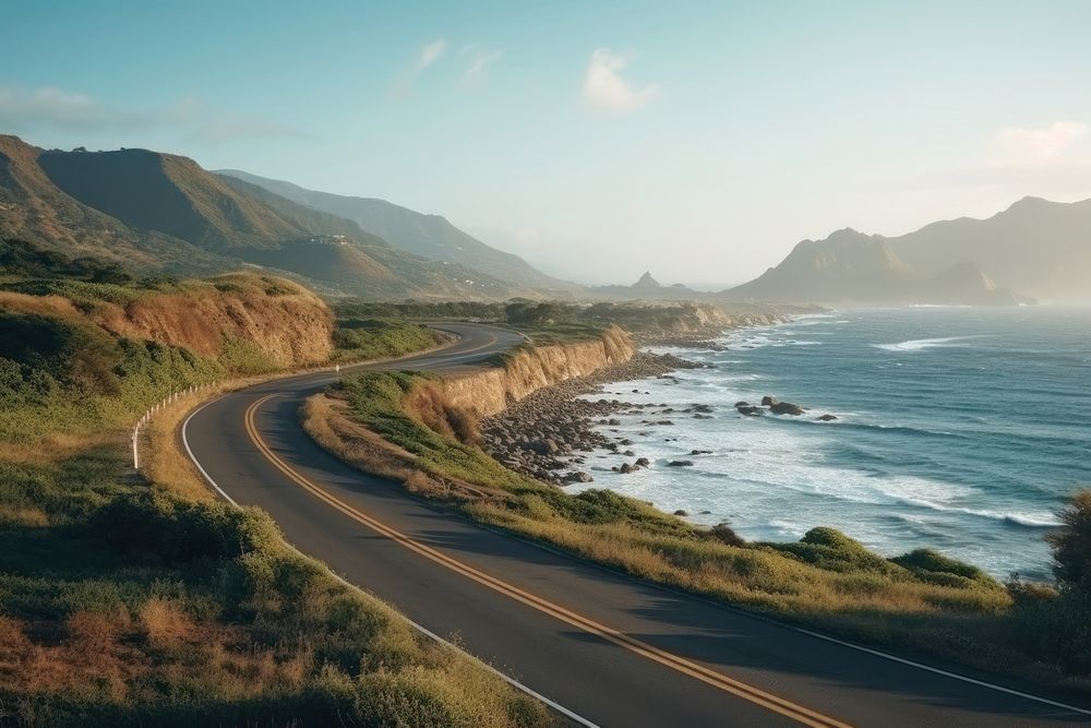 Coast road landscape outdoors. AI generated Image by rawpixel.