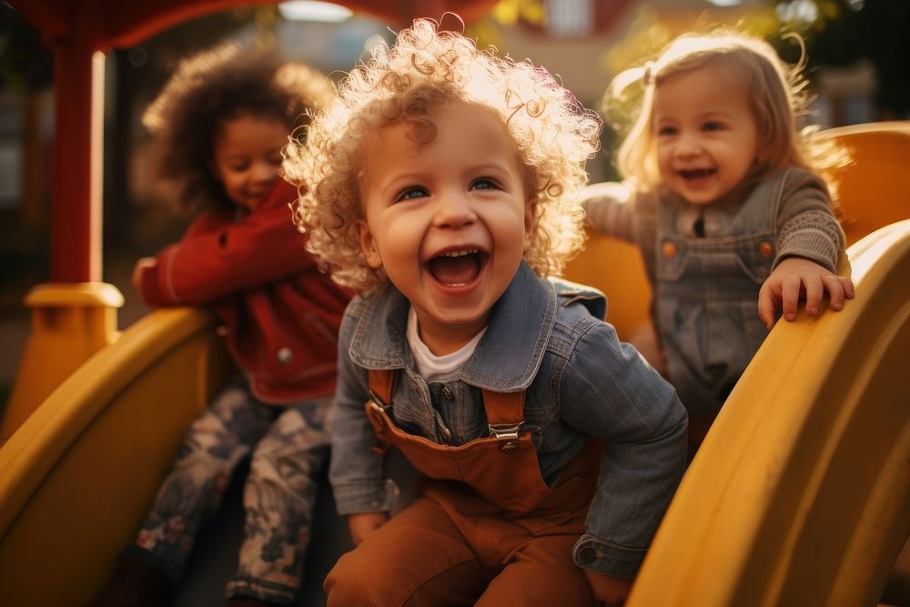 Playground laughing outdoors toddler. AI generated Image by rawpixel.