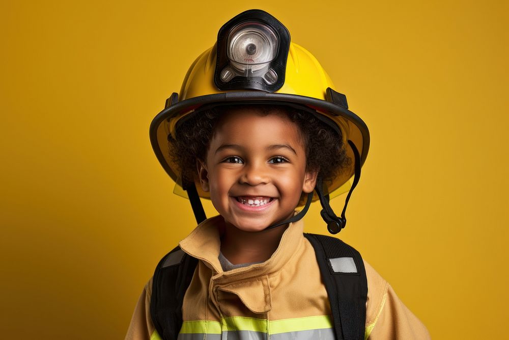 Helmet portrait smiling yellow. 