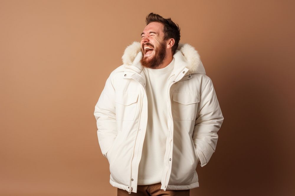 Laughing jacket portrait winter. 