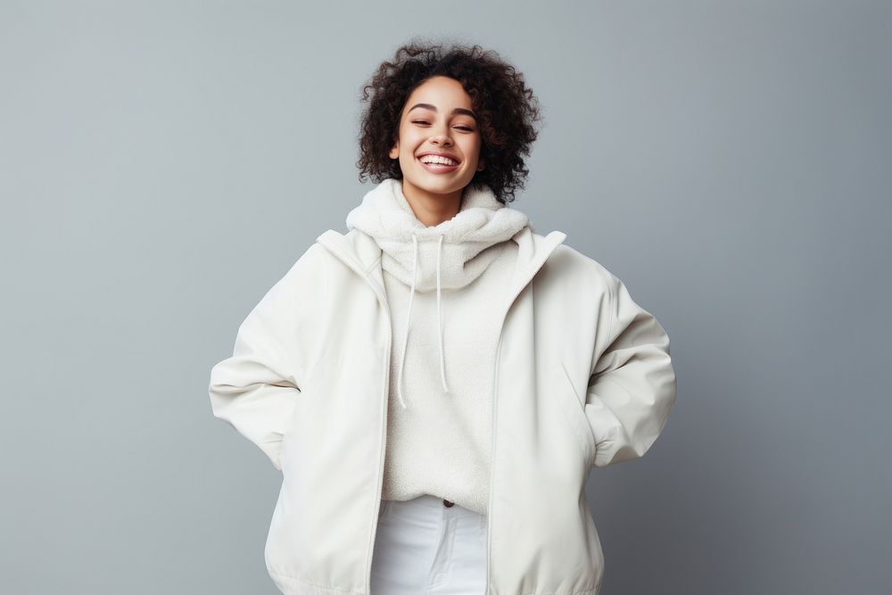 Laughing portrait jacket winter. AI generated Image by rawpixel.