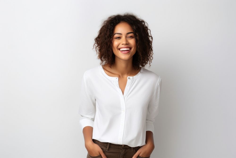Laughing smiling blouse shirt. AI generated Image by rawpixel.