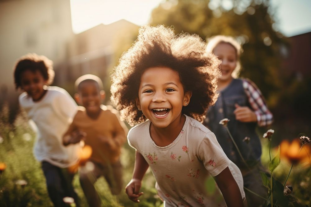 Child laughing outdoors baby. 