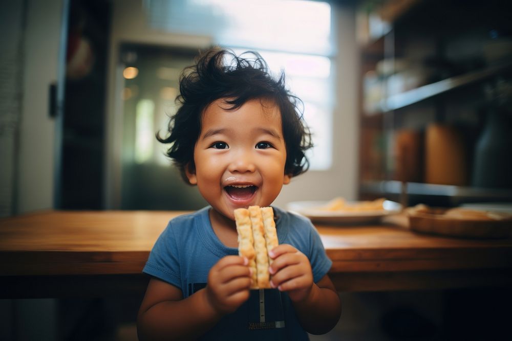 Filipino toddler eating cracker portrait photo food. 