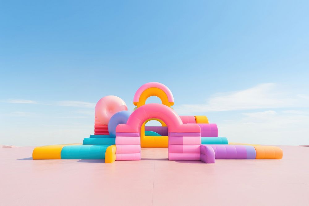 Inflatable playground outdoors sunlight. AI generated Image by rawpixel.