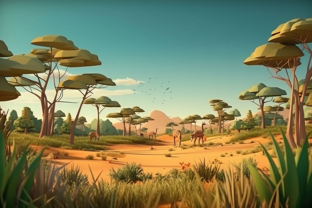 Cartoon landscape outdoors savanna. AI generated Image by rawpixel.