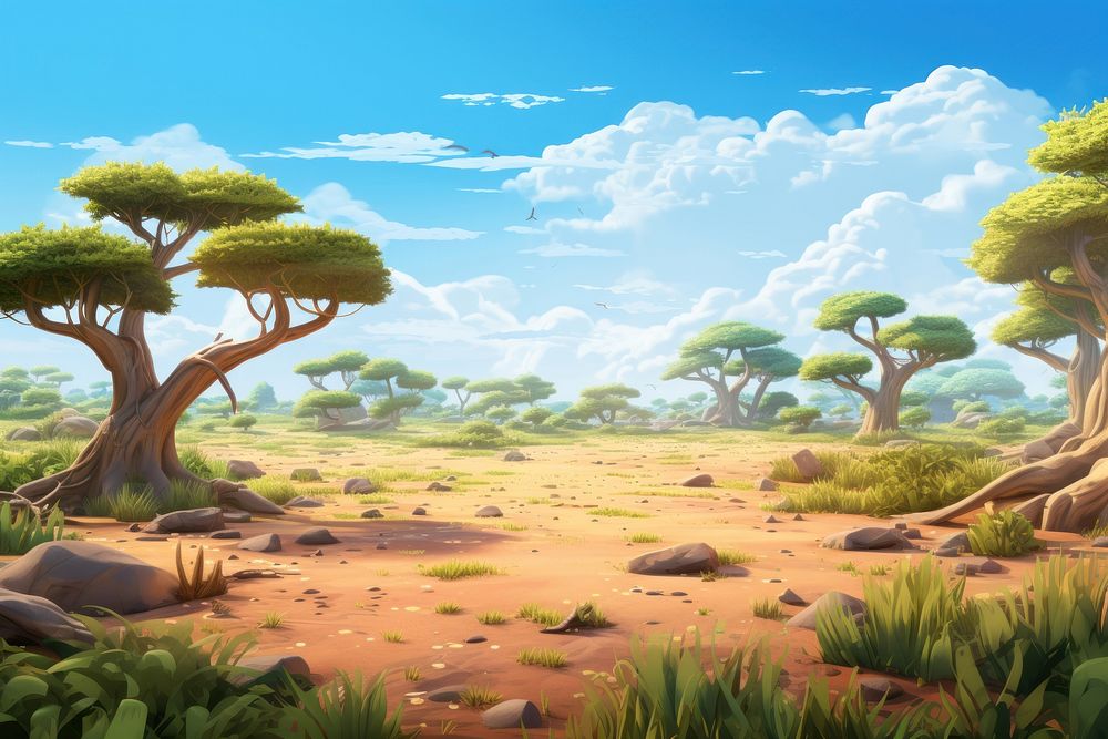 Landscape outdoors savanna cartoon. 