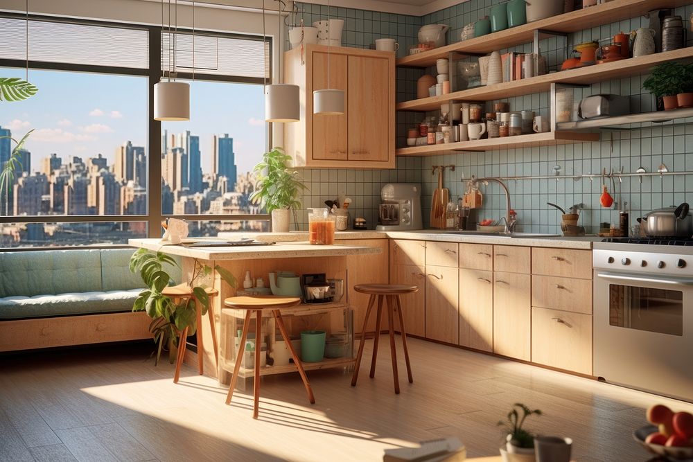 Kitchen city architecture furniture. AI generated Image by rawpixel.