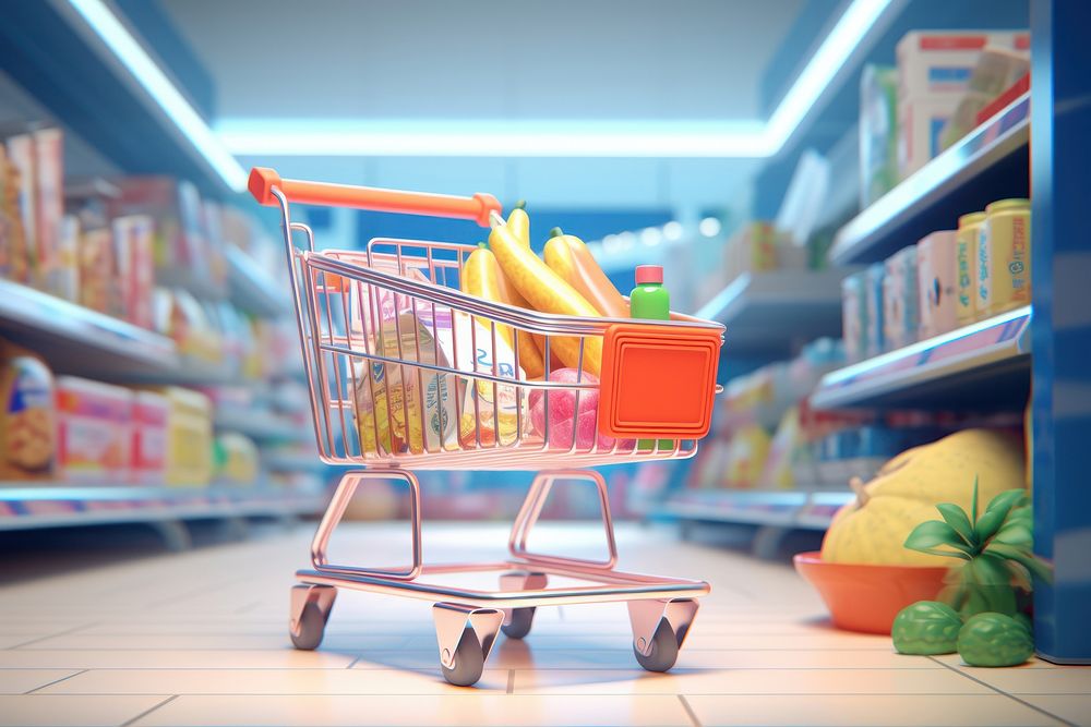 Shopping store cart grocery store. AI generated Image by rawpixel.