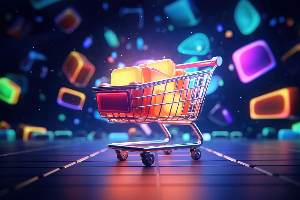 Futuristic shopping shopping cart consumerism. AI generated Image by rawpixel.