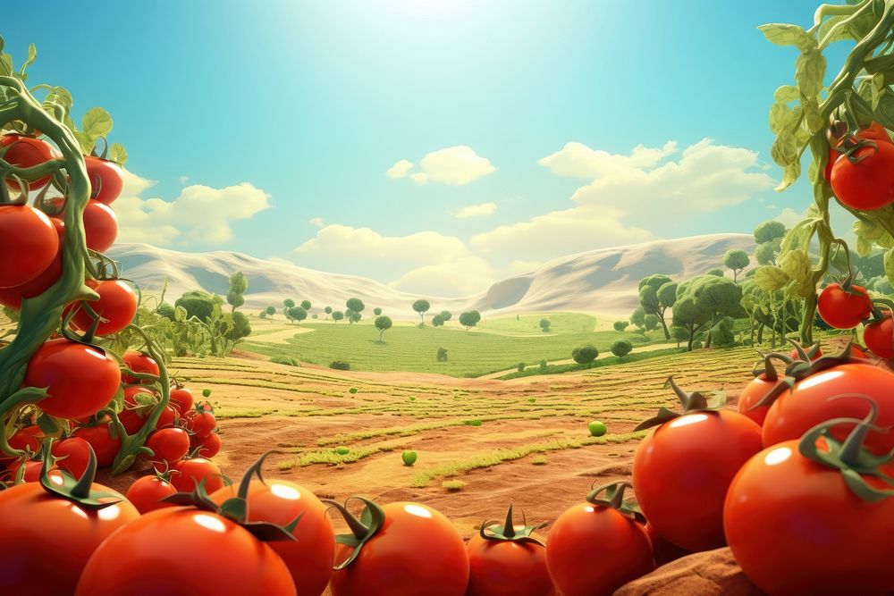 Tomato field agriculture landscape. AI generated Image by rawpixel.