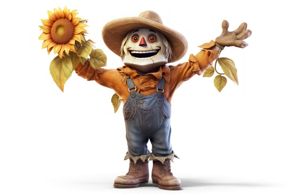 Scarecrow cartoon white background anthropomorphic. AI generated Image by rawpixel.