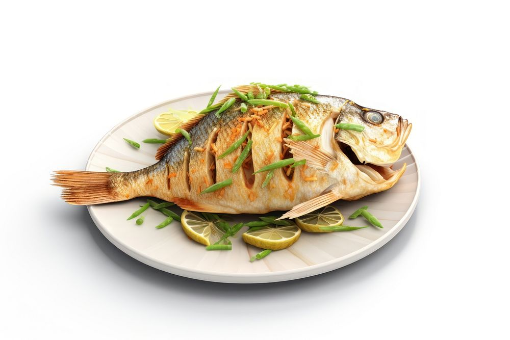 Garlic Fried Fish fish seafood plate. AI generated Image by rawpixel.
