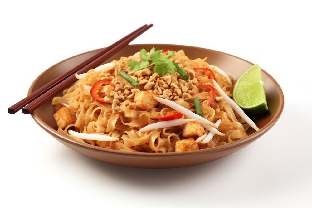 Pad thai chopsticks noodle plate. AI generated Image by rawpixel.