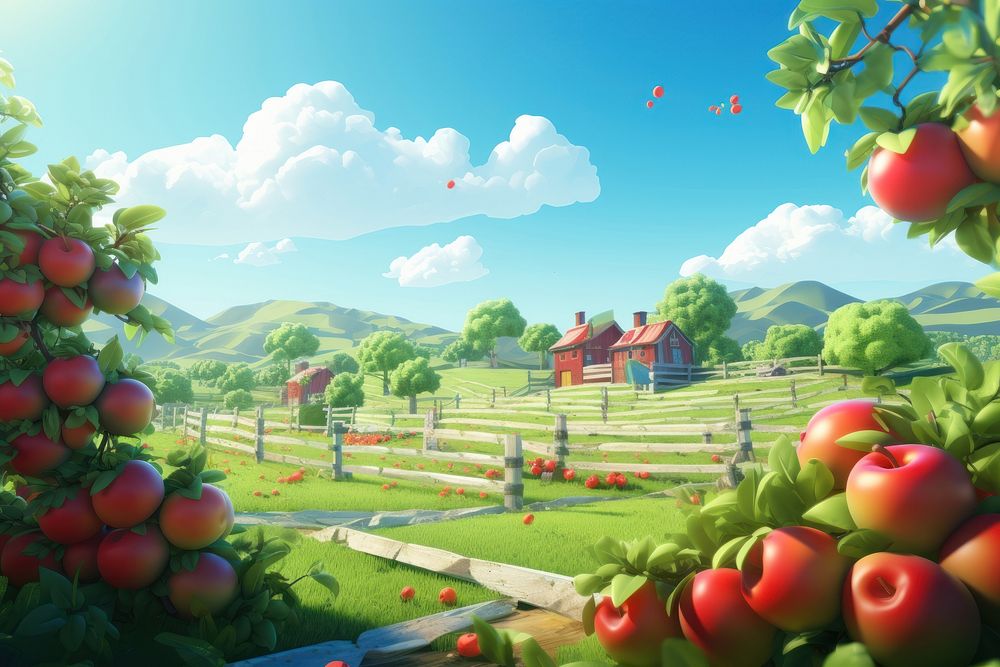 Apple farm agriculture landscape. AI generated Image by rawpixel.