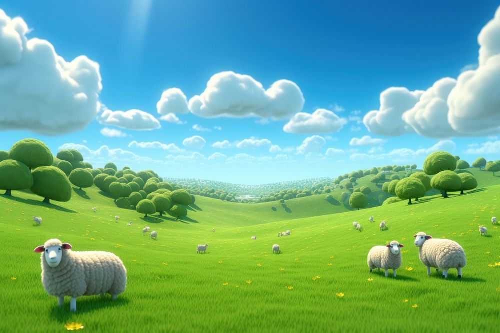 Field sheep landscape grassland. 