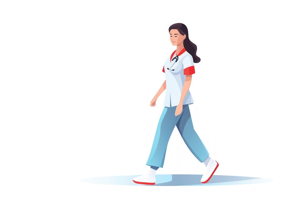 Walking cartoon white background stethoscope. AI generated Image by rawpixel.
