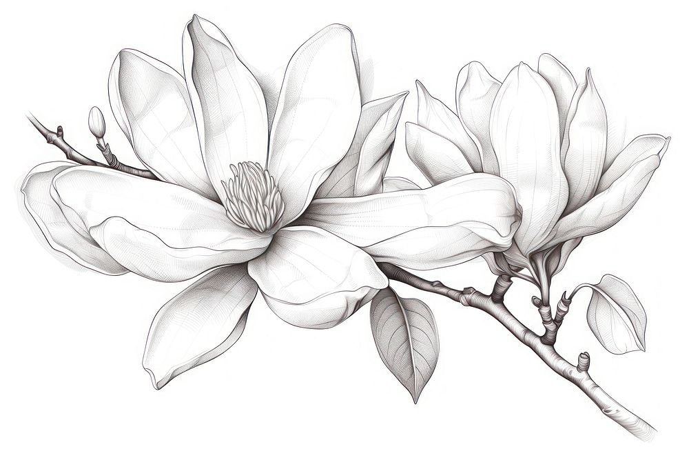 Magnolia drawing flower sketch. AI generated Image by rawpixel.