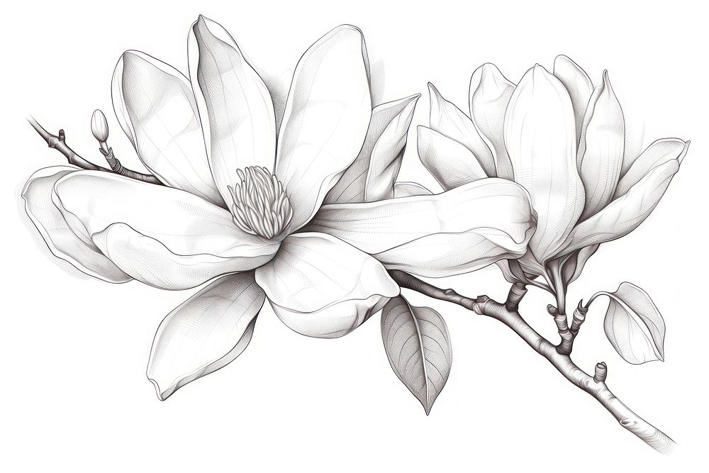 Magnolia drawing flower sketch. 