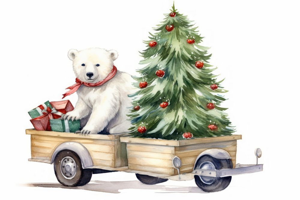 Polar bear christmas mammal plant. AI generated Image by rawpixel.