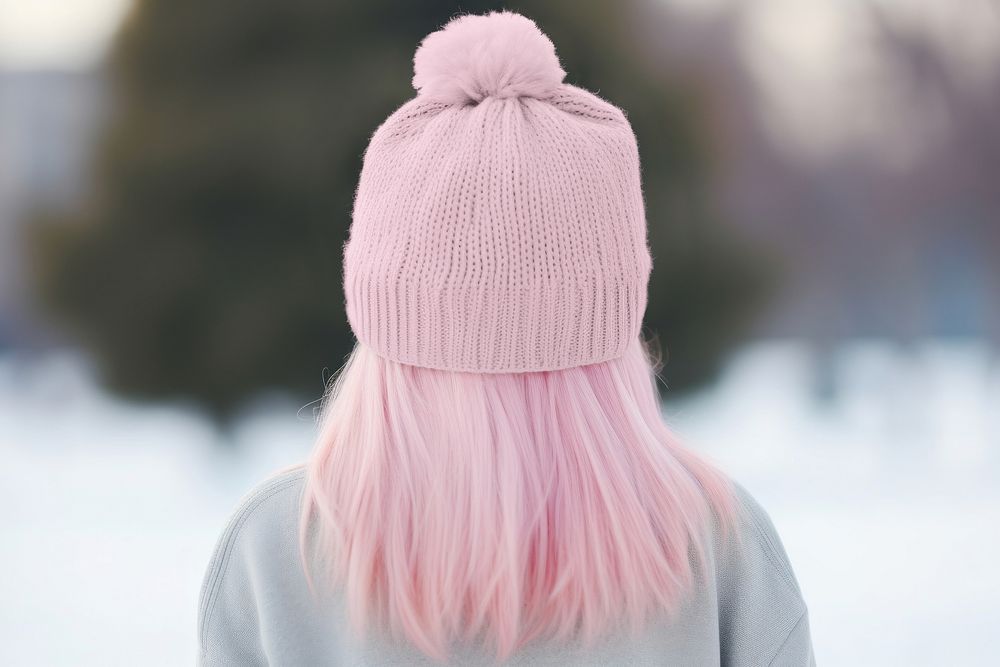 Pink winter knitted beanie, hat accessory