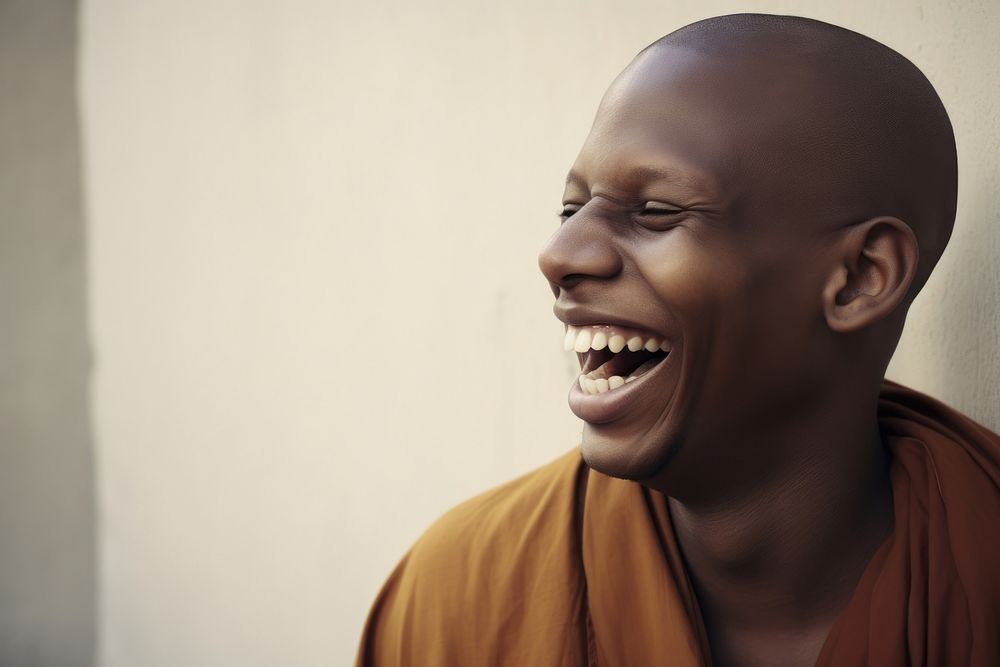 Laughing smile monk spirituality. AI generated Image by rawpixel.