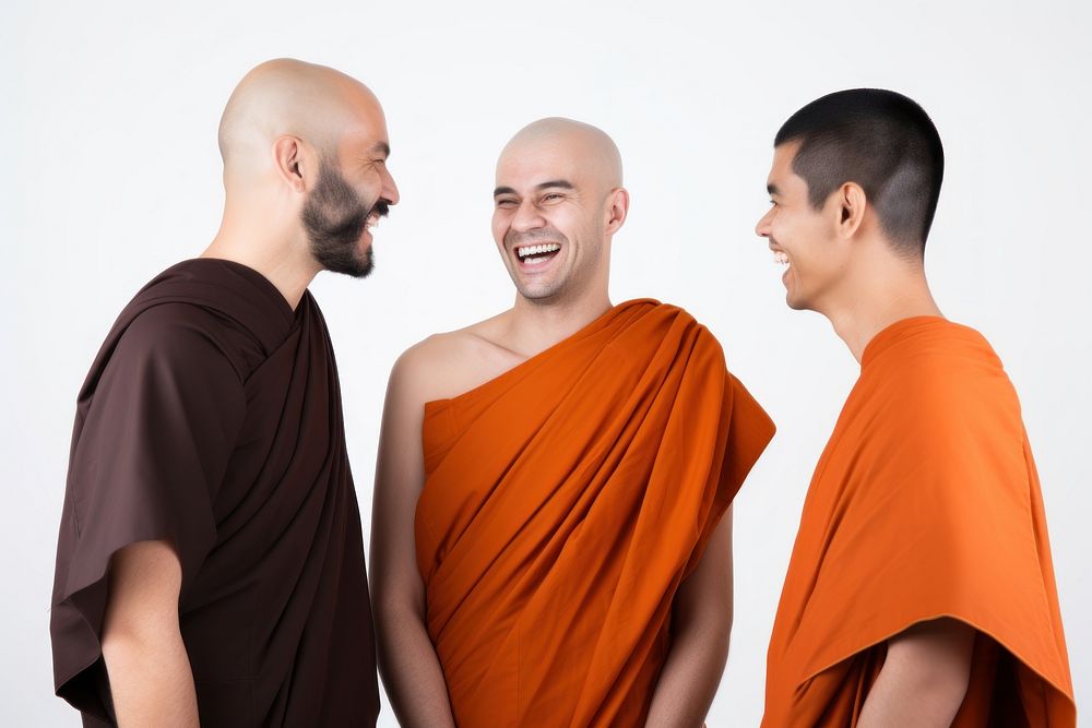 Monk laughing smiling adult. AI generated Image by rawpixel.
