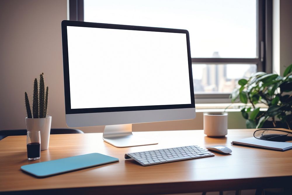 Desk computer screen table. AI generated Image by rawpixel.