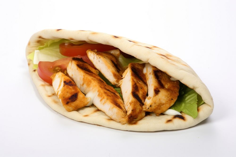 Grilled chicken pita bread food white background. AI generated Image by rawpixel.