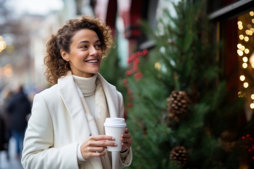 Christmas cheerful outdoors coffee. AI generated Image by rawpixel.