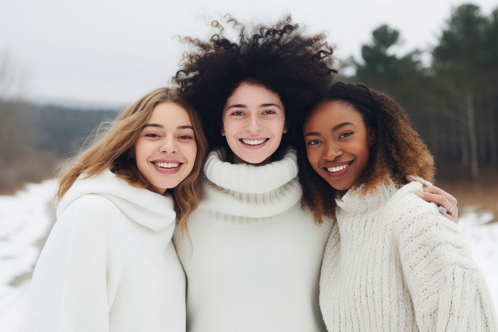 Laughing portrait outdoors sweater. 