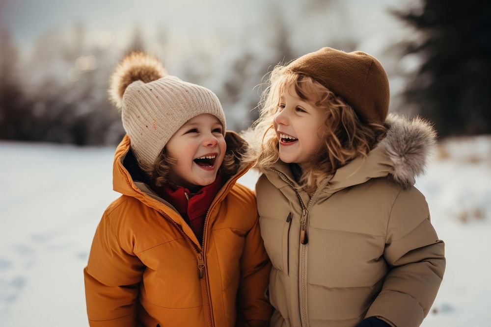 Laughing outdoors smiling winter. 