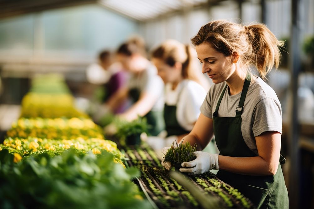 Greenhouse gardening working market. 