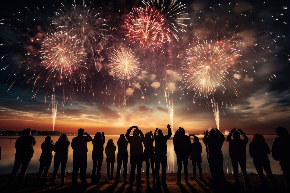 Fireworks outdoors night togetherness. AI generated Image by rawpixel.