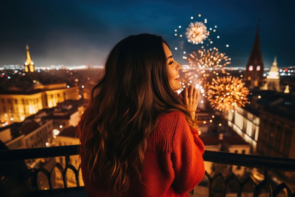Architecture fireworks cityscape portrait. AI generated Image by rawpixel.