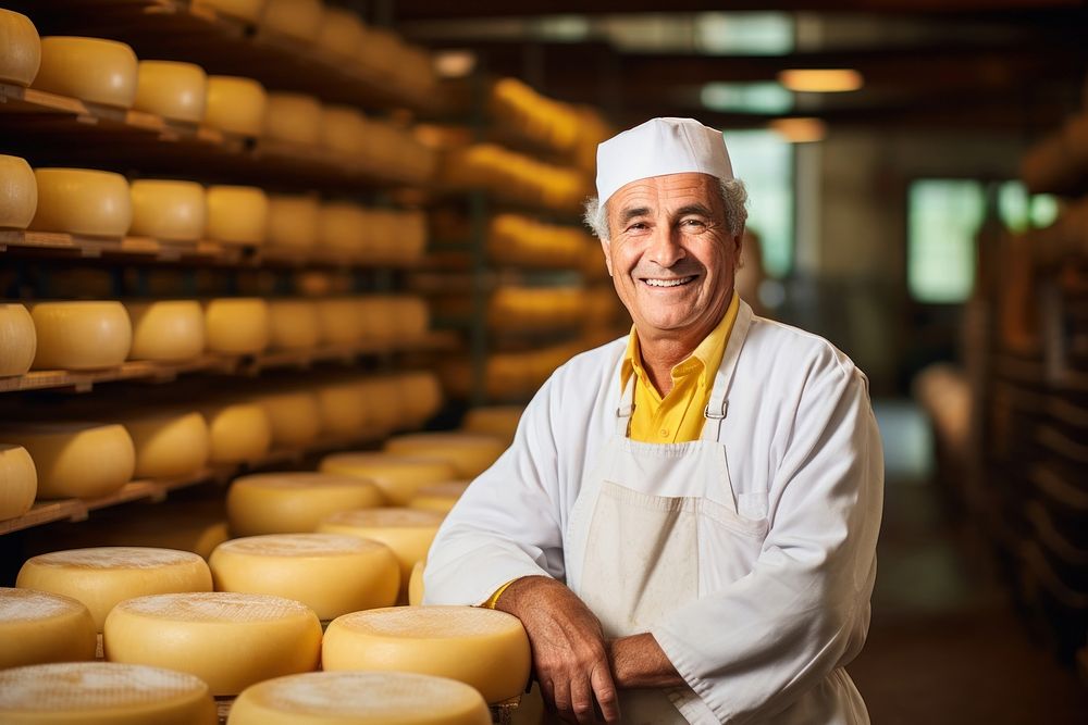 Cheese production adult food man. 