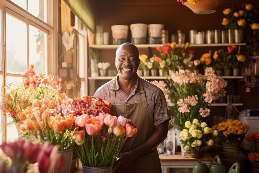 Flower shop adult plant entrepreneur. 