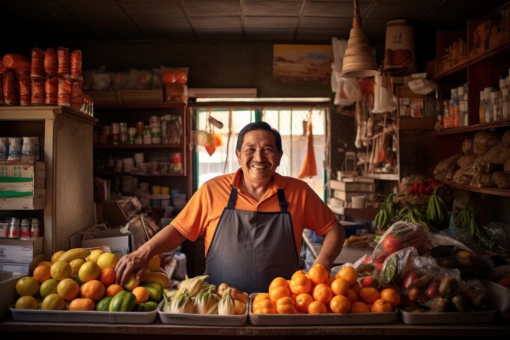 Local grocery store market adult entrepreneur. AI generated Image by rawpixel.