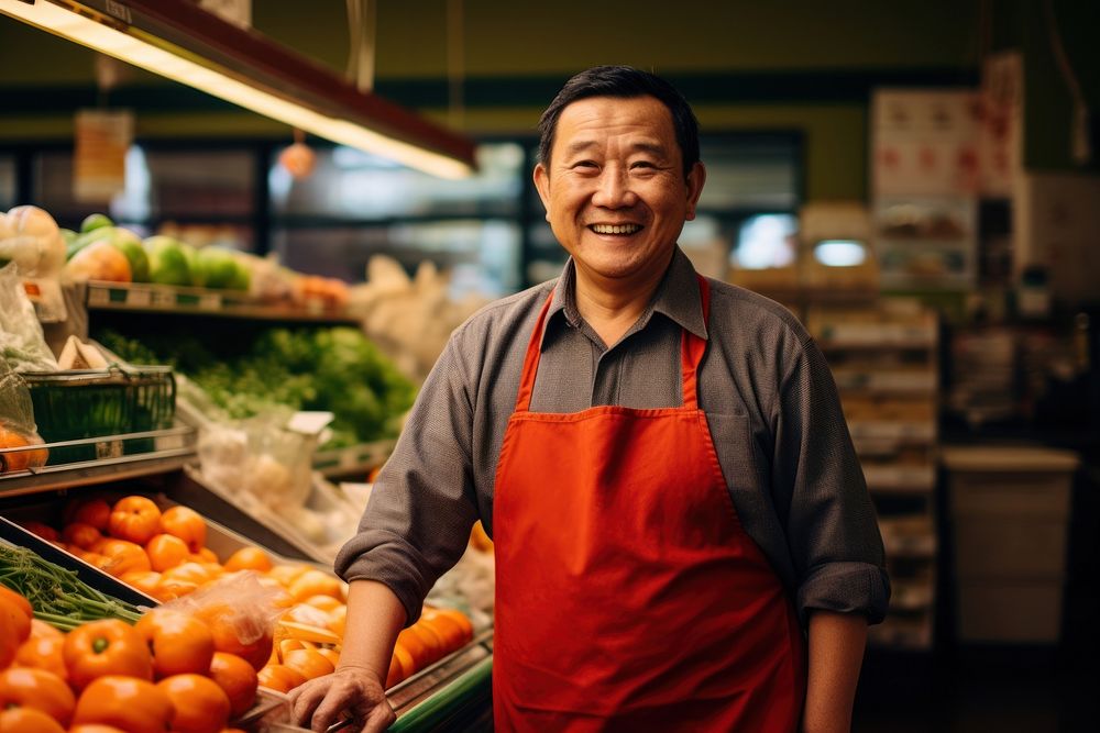 Local grocery store adult entrepreneur greengrocer. AI generated Image by rawpixel.