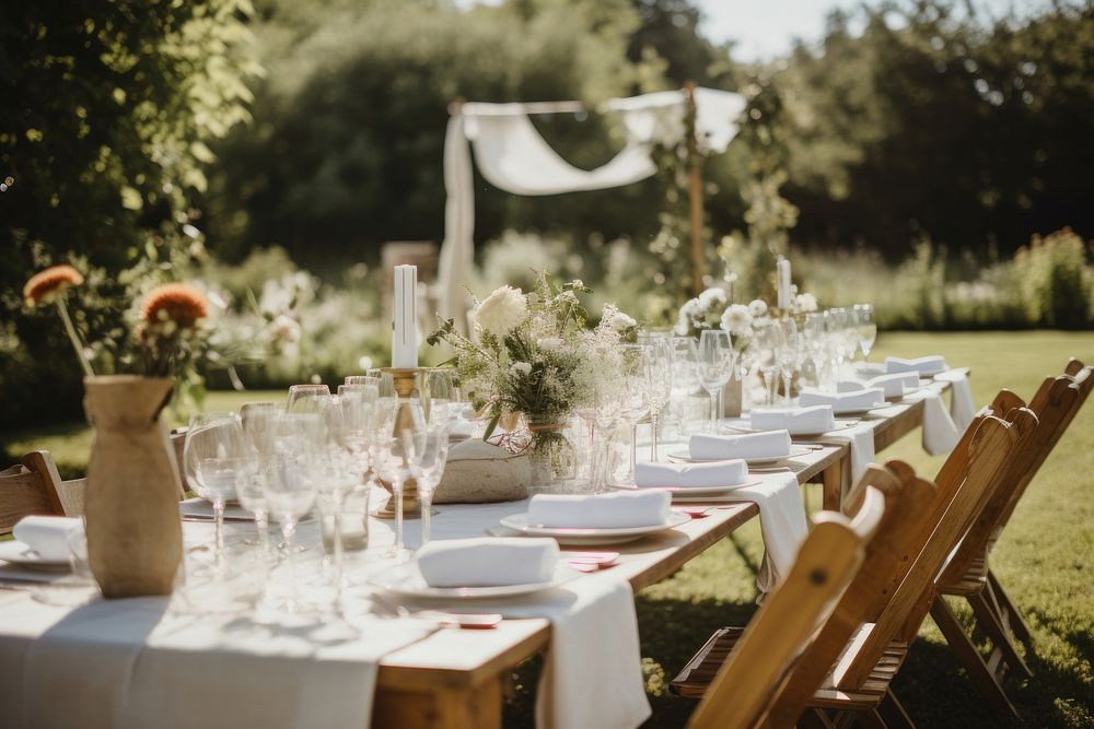 Outdoors table furniture wedding. AI generated Image by rawpixel.