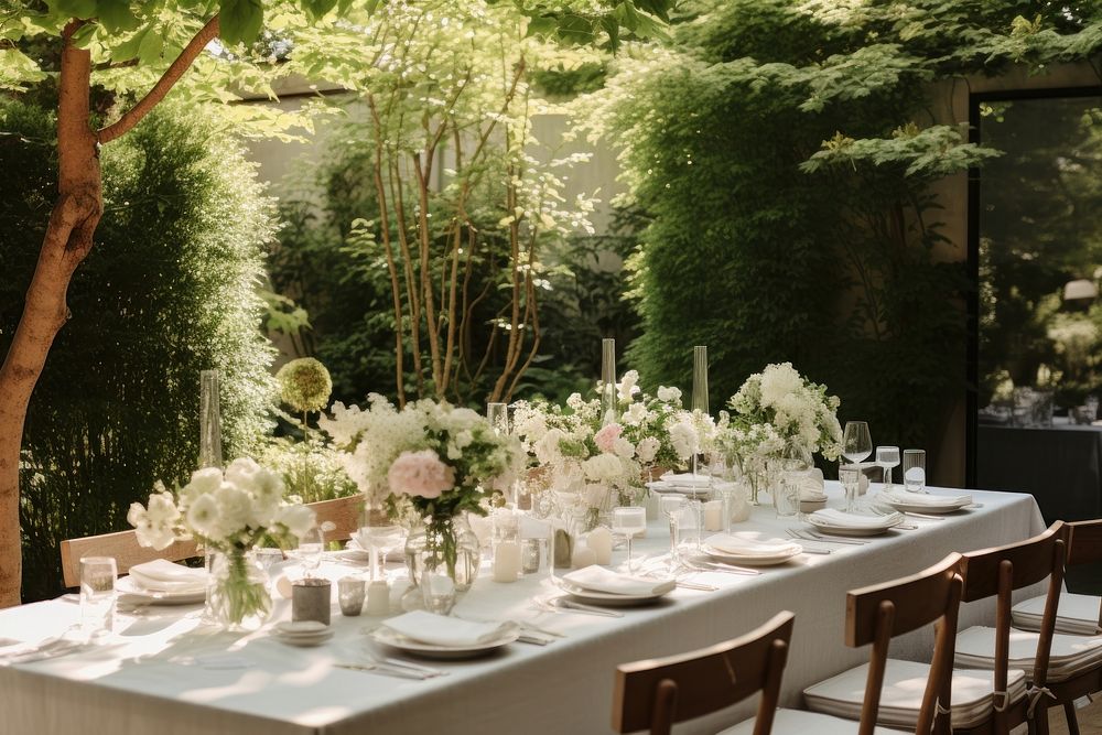 Table outdoors wedding banquet. AI generated Image by rawpixel.
