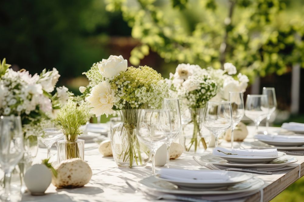 Outdoors table wedding flower. 