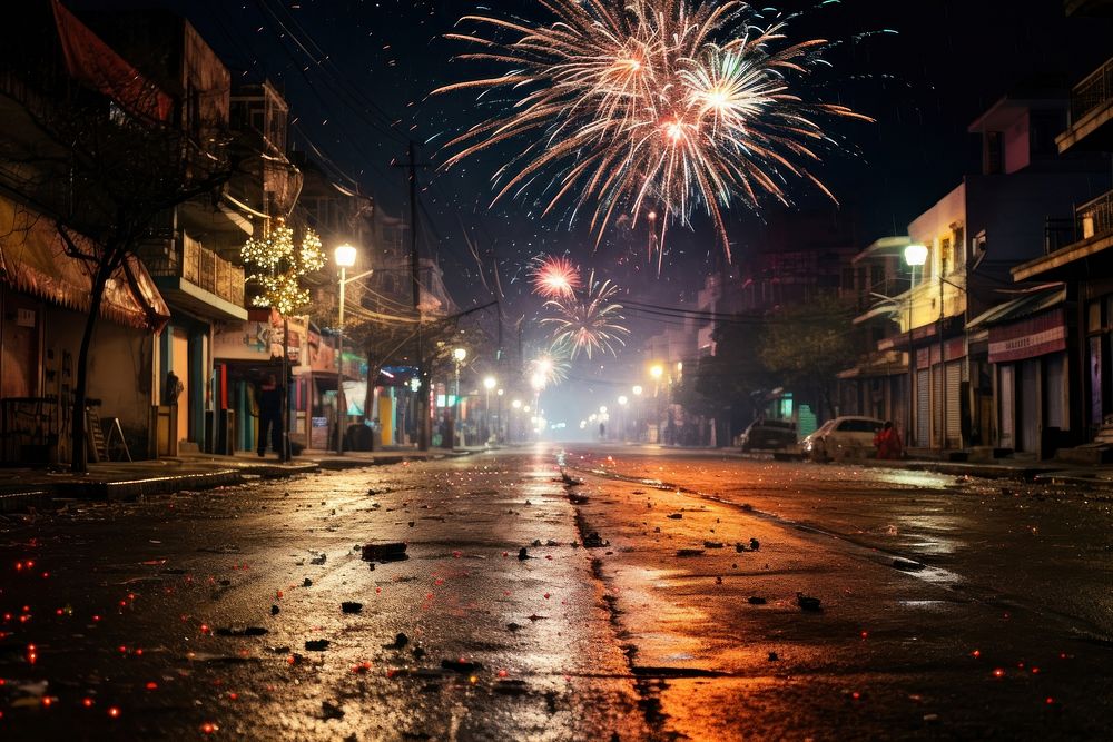 Street architecture cityscape fireworks. AI generated Image by rawpixel.