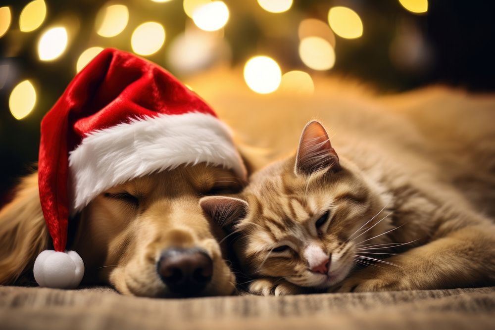 Dog christmas sleeping mammal. AI generated Image by rawpixel.