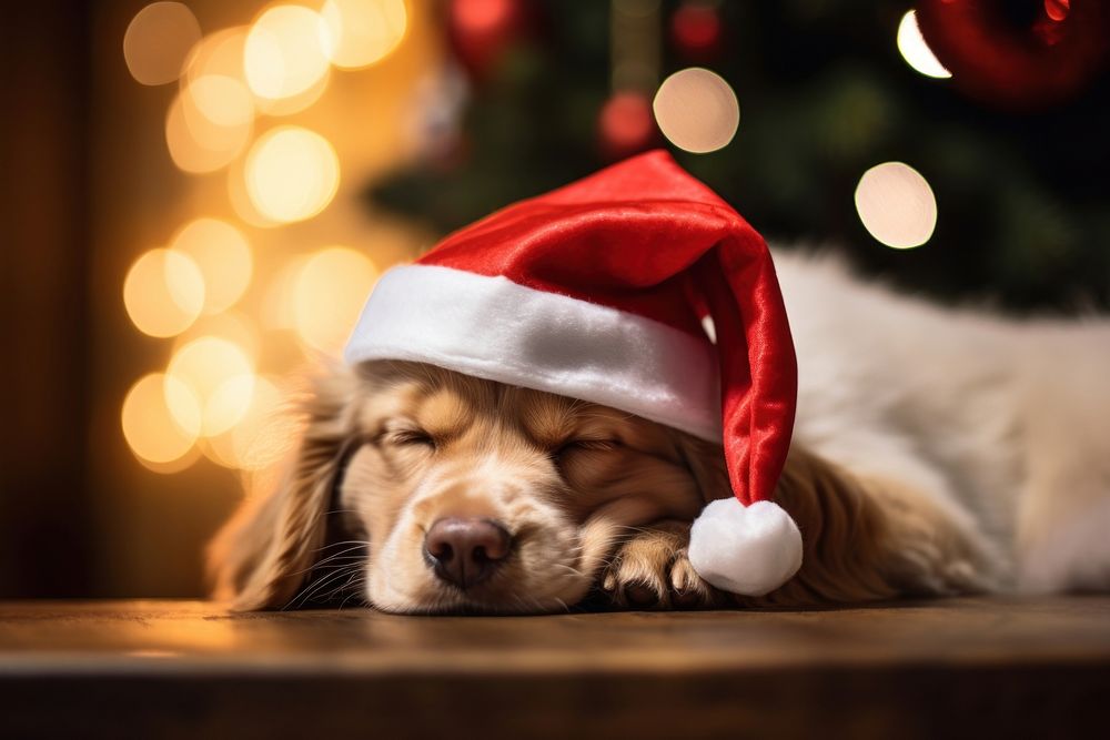 Dog christmas sleeping mammal. AI generated Image by rawpixel.