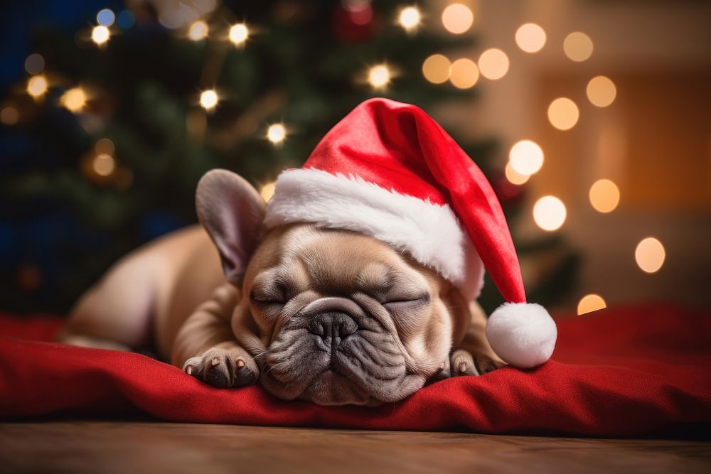 French bulldog christmas sleeping mammal. AI generated Image by rawpixel.