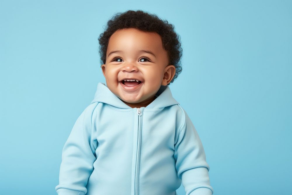 Baby smile blue blue background. AI generated Image by rawpixel.