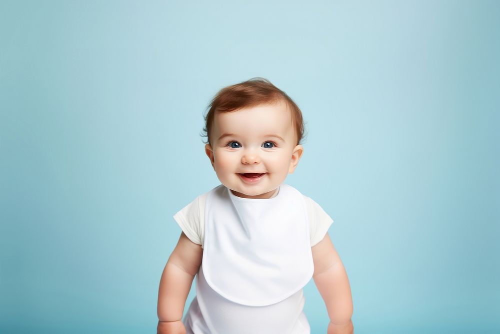 Baby crawling portrait white. 